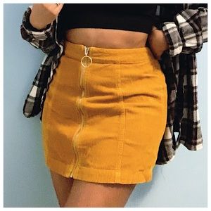 High Waisted Corduroy Zip Up Skirt
